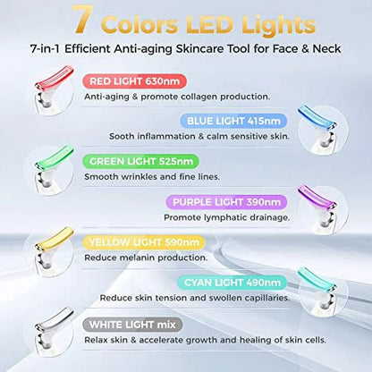 Red Light Therapy for Face, 7 Color LED Face Skin Rejuvenation for Face & Neck Beauty Device, Deplux Neck Tightening Device, Glossy White